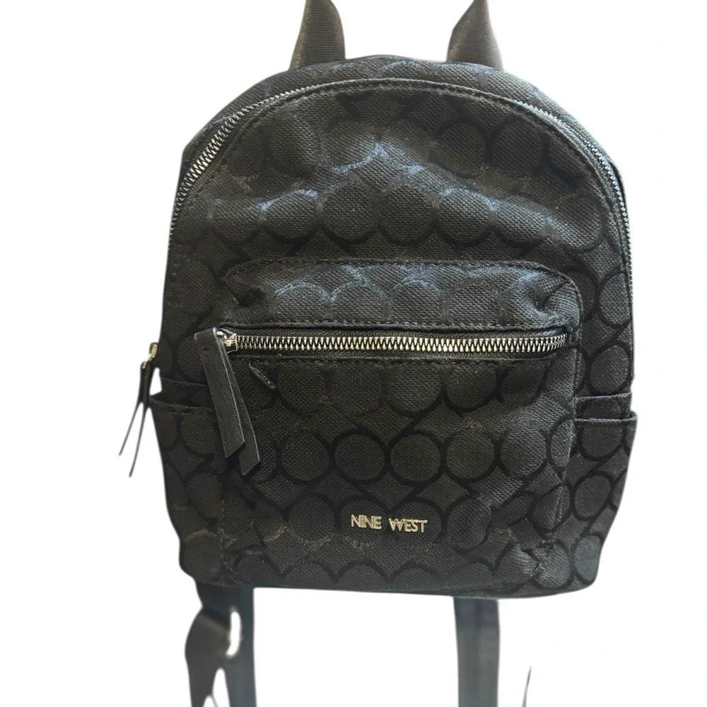 Chic & Compact: Nine West Taren Mini backpack Black logo canvas & leather